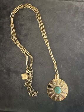 Park Lane Gold-Tone Sunburst Pendant Necklace with Turquoise Accent